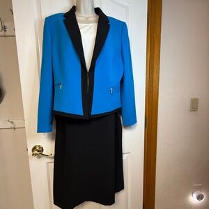 Tahari ASL 2-Piece Skirt Suit, size 16, black & clear blue - excellent condition
